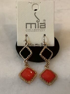 MIA Gold-Tone Coral Square Drop Dangle Earrings, Brand New